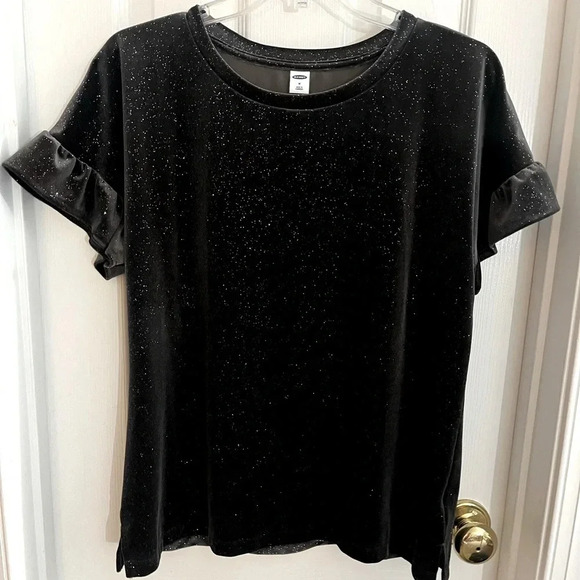 Old Navy Velvet Short Ruffle Sleeve Top Sparkle Womens Medium Gray Stretchy - Picture 1 of 6